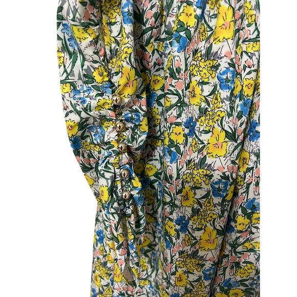 BEULAH Women’s Dress Small Yellow Floral Tie-Neck Midi V-Neck Vintage Inspired - Picture 5 of 10